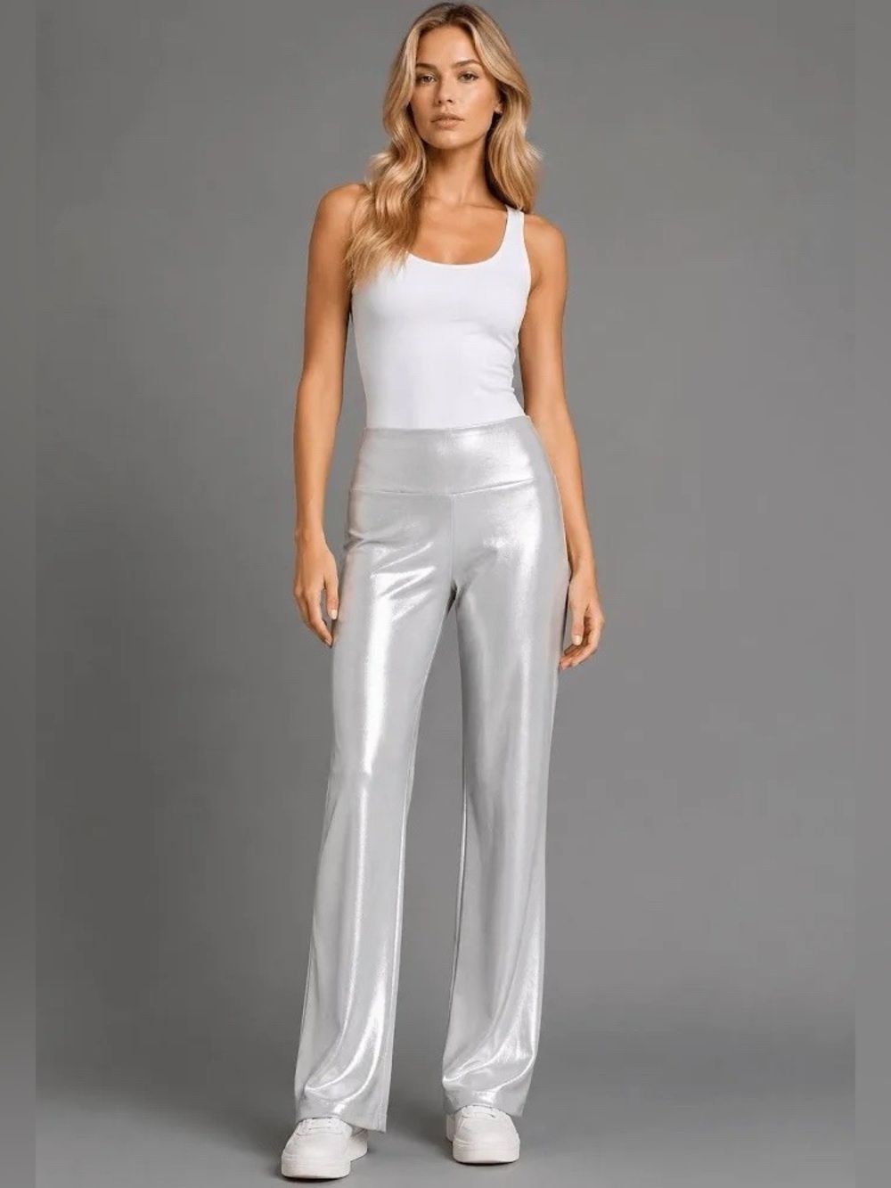 Wolford Wet Look Flared Trousers in Metallic Silver Size XS